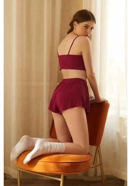 Kadın Bordo Şortlu Kaşkorse Gecelik Takım fiyatları