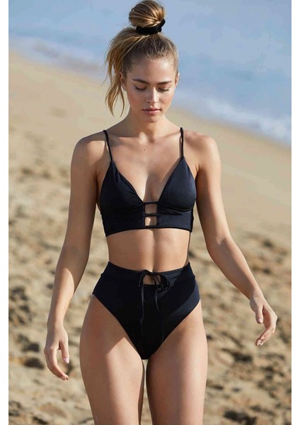 Kadın Siyah Yüksek Bel Özel Bikini Takımı