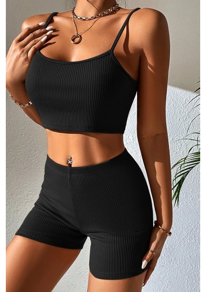 Kadın Siyah Şortlu Kaşkorse Gecelik Takım indirimleri