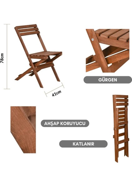 Ahşap Katlanır Minderli 3'lü Bistro Set Mutfak Balkon Bahçe Masa Sandalye Seti Ceviz Gri modelleri