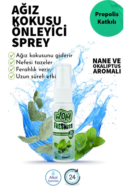 Ağız Spreyi, Ağız Kokusu Önleyici Sprey, Propolis Katkılı, 20ML, Alkolsüz, Nane Okalitüs