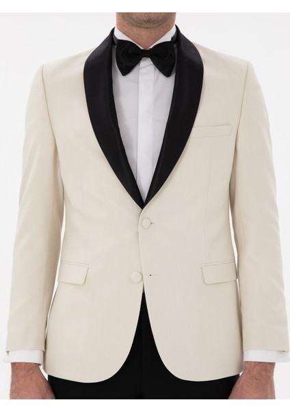 Erkek Ekru Slim Fit Şal Yaka Smokin Damatlık 50300734-VR019