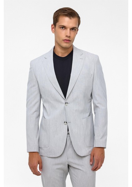 Gri Slim Fit Desenli Mono Yaka 6 Drop Spor Takım Elbise