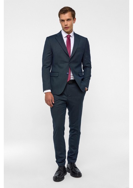 Lacivert Slim Desenli Mono Yaka 6 Drop Takım Elbise