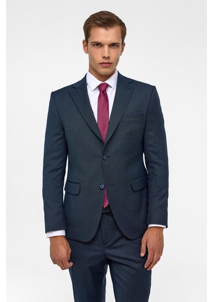 Lacivert Slim Desenli Mono Yaka 6 Drop Takım Elbise modelleri