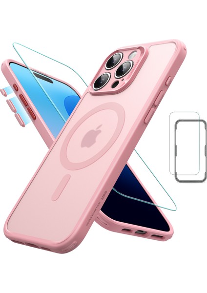 Iphone 16 Pro Max Halolock Magsafe Hybrid Silikon Kılıf Buzlu Pembe + Ekran Koruyucu Set