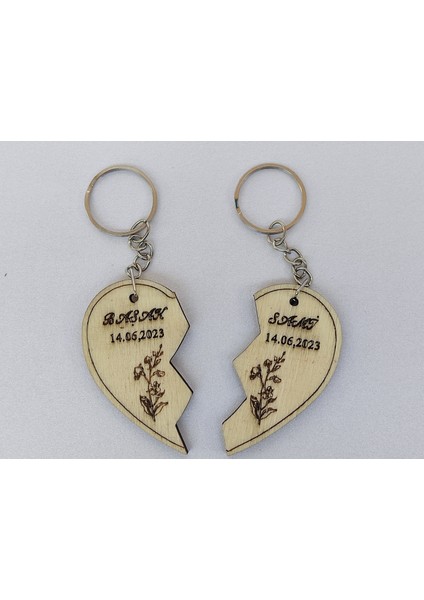 Çiftlere Özel Yazılı Ahşap Anahtarlık – Kalp Detaylı Lazer Kesim – Kavak Kontraplak modelleri