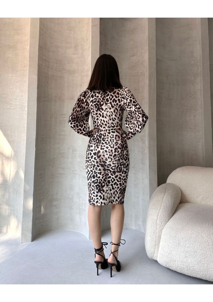 Leopar Desenli Midi Boy Elbise fırsatları