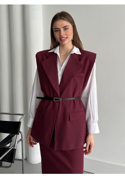 Bordo Kemerli Yelek