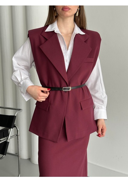 Bordo Kemerli Yelek modelleri