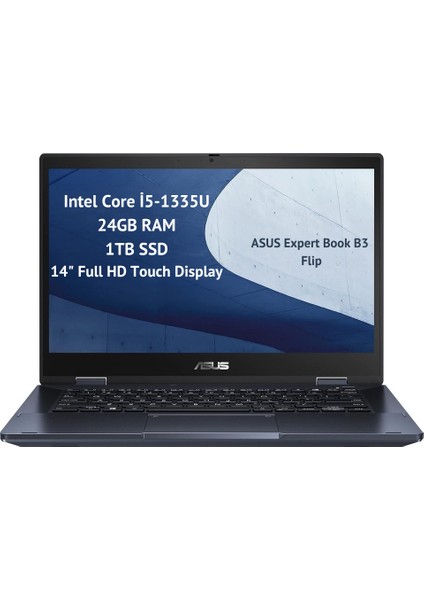 expertbook B3 Flip B3402FVA-I58512S0D I5-1335U 24GB 1tb SSD 14" Fullhd Dokunmatik 2'in1 Dos Dizüstü Bilgisayar