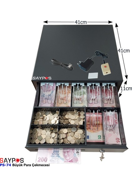 7 Banknot Gözlü Kolay Açma Buton ve Adaptörlü, Anahtardan Açılır Para Çekmecesi 41X41X11CM fiyatları