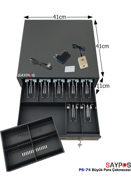 7 Banknot Gözlü Kolay Açma Buton ve Adaptörlü, Anahtardan Açılır Para Çekmecesi 41X41X11CM fırsatları