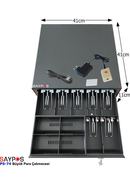 7 Banknot Gözlü Kolay Açma Buton ve Adaptörlü, Anahtardan Açılır Para Çekmecesi 41X41X11CM