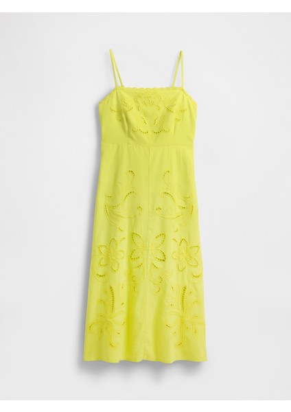 Kadın Sarı Linen-Blend Nakışlı Maxi Elbise fiyatları