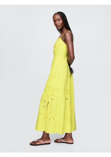 Kadın Sarı Linen-Blend Nakışlı Maxi Elbise modelleri