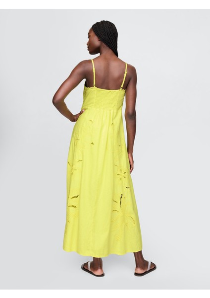 Kadın Sarı Linen-Blend Nakışlı Maxi Elbise fırsatları