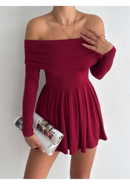 Kadın Omzu Açık Madonna Yaka Vücudu Saran Pileli Mini Şık Elbise MNN7139 fiyatları