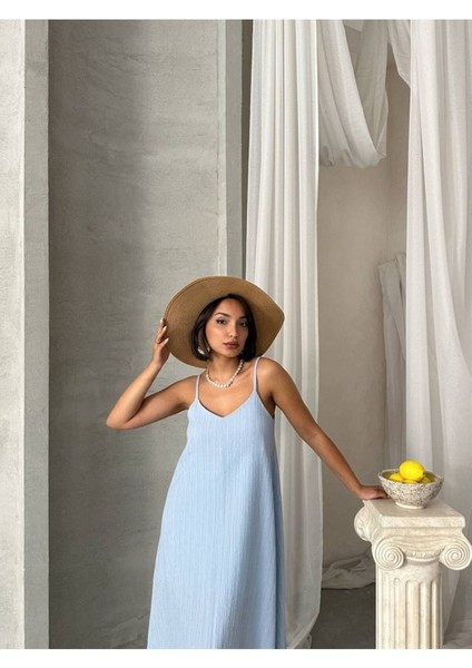 Kadın V Yaka Ayarlanabilir Askılı Astarlı Ithal Kumaş Günlük Midi Kloş Rahat Kalıp Elbise GEL3000 indirimleri