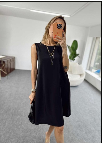 Kadın Geniş Yaka Aerobin Kumaş Yandan Cepli Salaş Midi Basic Elbise DE2244 fiyatları