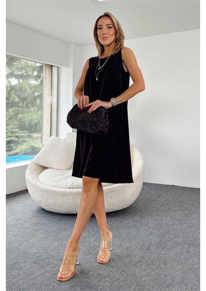 Kadın Geniş Yaka Aerobin Kumaş Yandan Cepli Salaş Midi Basic Elbise DE2244 modelleri