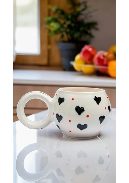 El Yapımı Seramik Kalpli Ece Kupa, Seramik Fincan, Double Türk Kahvesi, Nescafe Fincanı,hediye