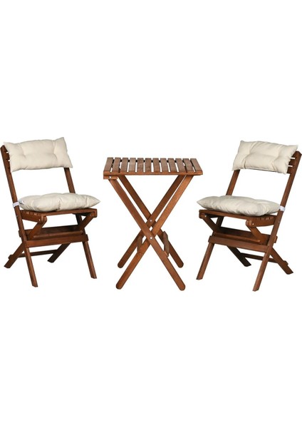 Ahşap Katlanır Minderli 3'lü Bistro Set Mutfak Balkon Bahçe Masa Sandalye Seti Ceviz Krem fiyatları