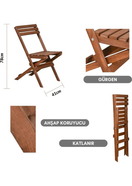 Ahşap Katlanır Minderli 3'lü Bistro Set Mutfak Balkon Bahçe Masa Sandalye Seti Ceviz Krem fırsatları