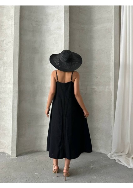 Kadın V Yaka Ayarlanabilir Askılı Astarlı Ithal Kumaş Günlük Midi Kloş Rahat Kalıp Elbise GEL3000 modelleri