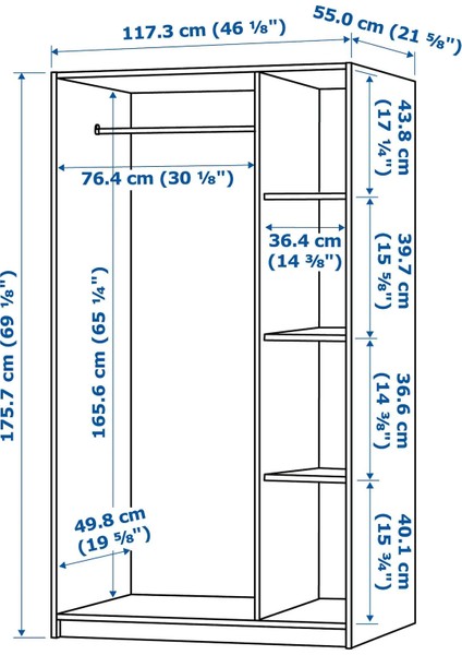 Kleppstad Gardırop Beyaz 117 x 176 cm Raflı 3 Kapaklı Geniş Depolama fırsatları