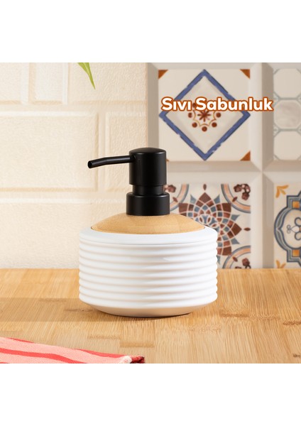 3125 Banyo ve Mutfak Sıvı Sabunluk 350ML Beyaz-Ahşap