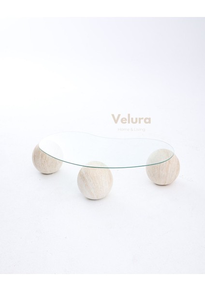 Modern Orta Sehpa & Küre Sehpa & Top Sehpa & Şeffaf Fasulye Cam & Ay Taşı