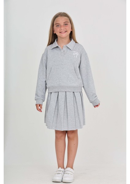 Kız Çocuk Fiyonk Nakışlı Etekli Takım modelleri