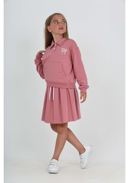 Kız Çocuk Fiyonk Nakışlı Etekli Takım modelleri