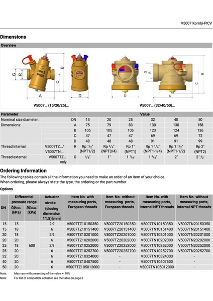 V5007TZ20150350 2 Yollu Kombine Fan-Coil Vanası - 1/2'' DN15 fiyatları