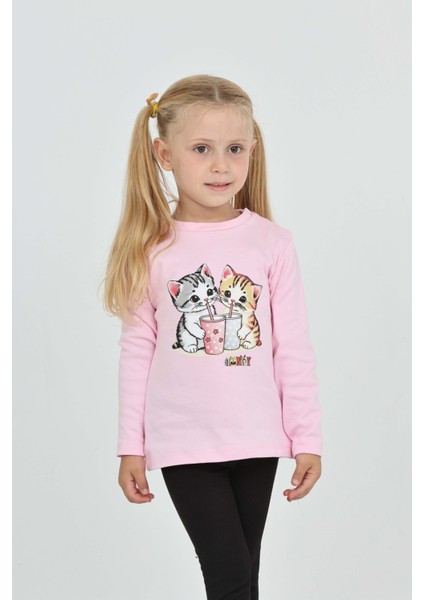 Kız Çocuk Ikili Kedi Baskılı Sweatshirt fiyatları