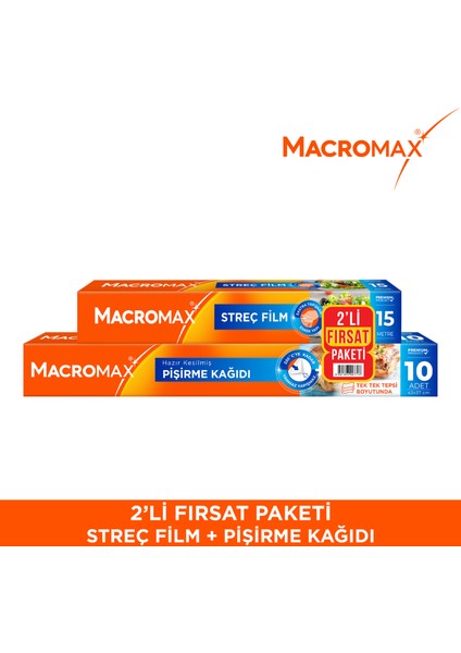 2'li Fırsat Paketi (Streç Film 15m + Hazır Kesilmiş Pişirme Kağıdı 10 Adet)