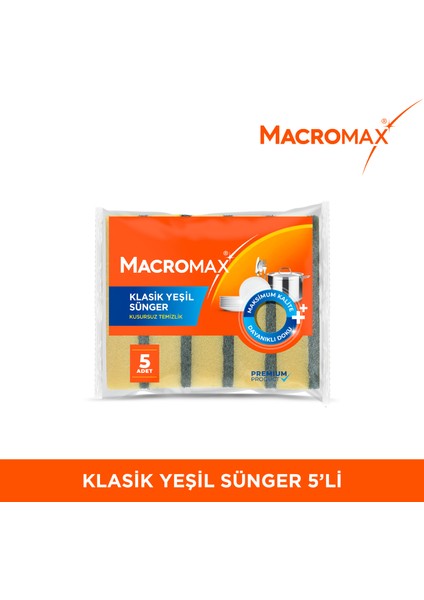 Klasik Yeşil Bulaşık Süngeri 5'li Paket, Dayanıklı ve Etkili Kir Sökücü