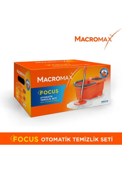 Focus Otomatik Temizlik Seti, Pedalsız Döner Sıkmalı 360 Başlıklı Mikrofiber Paspas