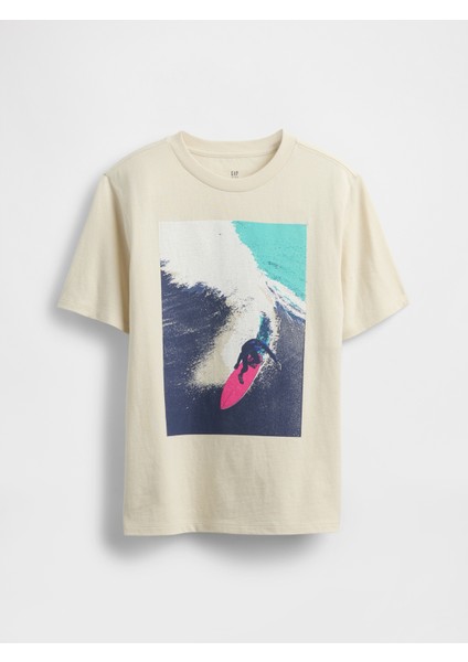 Erkek Çocuk Krem Grafik Baskılı T-Shirt