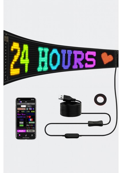 Programlanabilir LED Işaretler | Iç Mekan Için Mesaj Kaydırma LED Ekran | Esnek LED Reklam Işareti | Bluetooth App | Özel Editör Animasyonları60 cm
