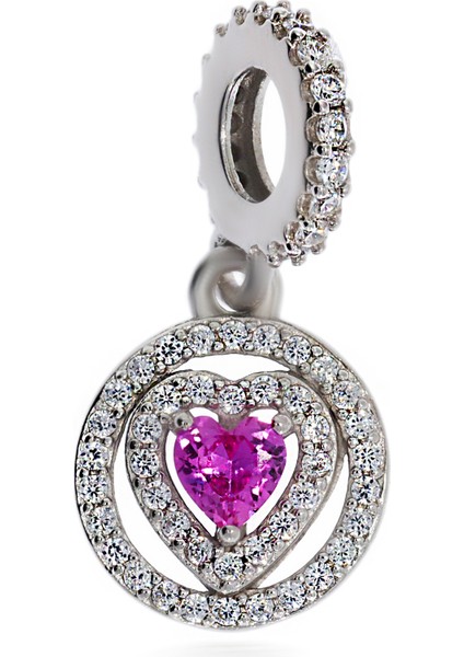 Işıltılı Pembe Kalpli Sallantılı Charm
