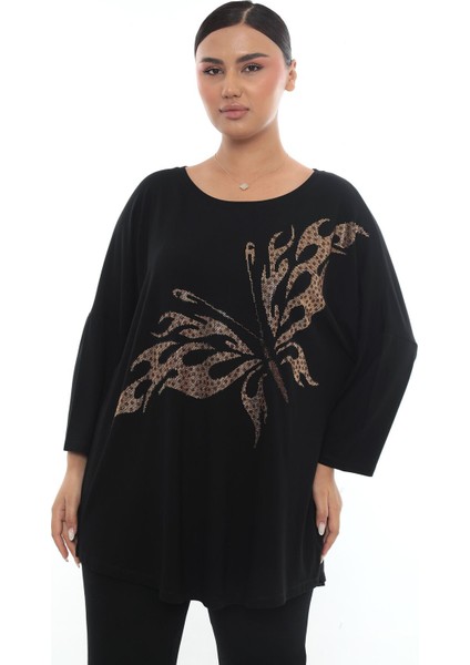 Kelebek Desen Taşlı Viskon