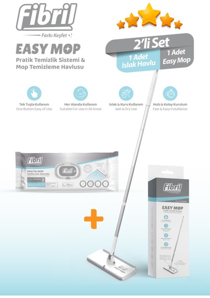 Easy Mop Pratik Temizlik Sistemi + 1 Paket Temizleme Havlusu 40 Yaprak