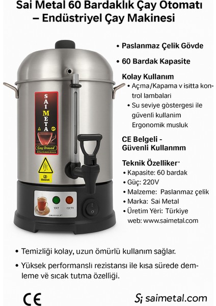 60 bardak pasalanmaz metal çay otomatı modelleri