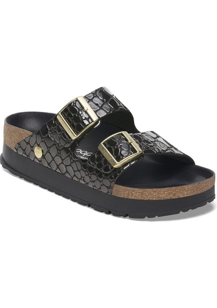 Arizona Platform Nl Shiny Croc Çift Bant Siyah Kadın Terlik