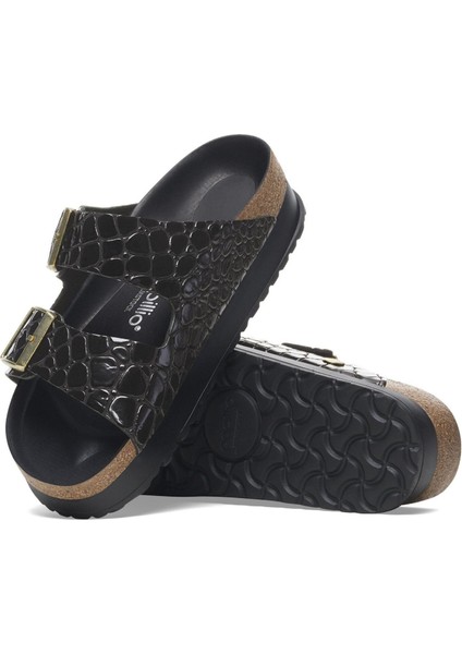 Arizona Platform Nl Shiny Croc Çift Bant Siyah Kadın Terlik indirimleri