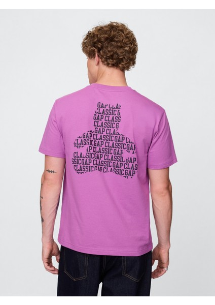 Erkek Koyu Lila Pocket Grafik T-Shirt