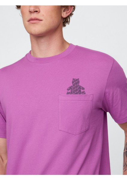 Erkek Koyu Lila Pocket Grafik T-Shirt modelleri