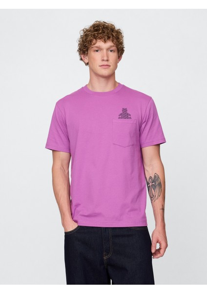 Erkek Koyu Lila Pocket Grafik T-Shirt fırsatları